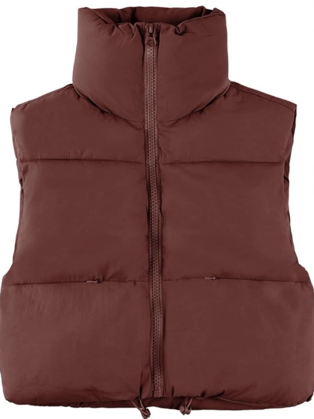 Cropped Puffer Vest Chocolate Brown Water Repellent Size S Sleeveless NWOT
